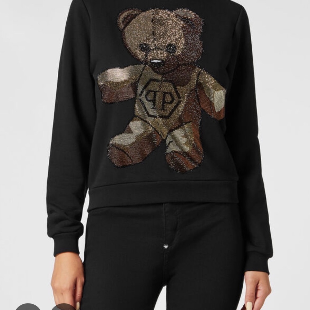 Philipp Plein Sweatshirt with Crystals Teddy Bear black crewneck Size Small